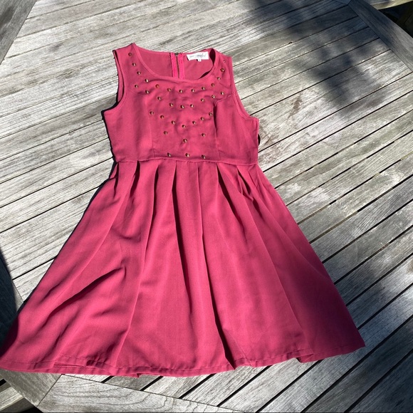 🍷 MISSGUIDED RASPBERRY RED STUDDED A-LINE DRESS! - Picture 6 of 10